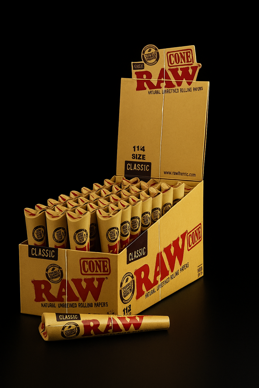 Raw Cones Organic | 1 1/4 Inch | 32 Pack | 6 Cones | 192 Cones Per Box